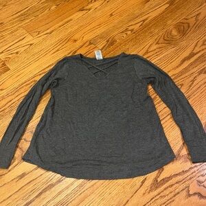 Erge Girl’s Grey Long Sleeve With Criss Cross Neck Size L 14